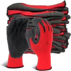New hand tools Safety Gloves - Nylon Nitrile Coated Industrial & Home Cut Resistant Hand Gloves (RED/BLK (LATEX COATED), PACK OF 12 PAIRS)